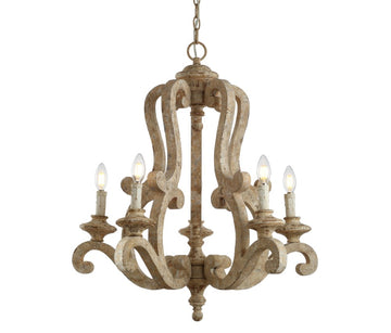 Oria 27" Adjustable Wood/Iron Rustic Scrolled LED Chandelier - JONATHAN Y